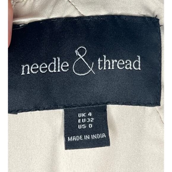 NEEDLE & THREAD Sz 0 US Embroidered Beige Pink Floral Mini Dress - Picture 3 of 10